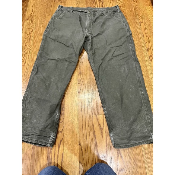 Carhartt Other - Carhartt B111 Mens Moss Green Flannel Lined Loose Fit Carpenter Pants Size 40x29
